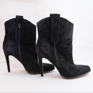 black suede western style stilleto booties